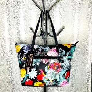 HP 🏆 Large Black Floral Shoulder Bag Tote Handbag